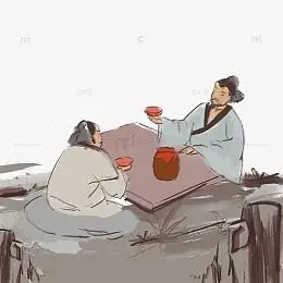水墨古风古人喝酒饮酒元素