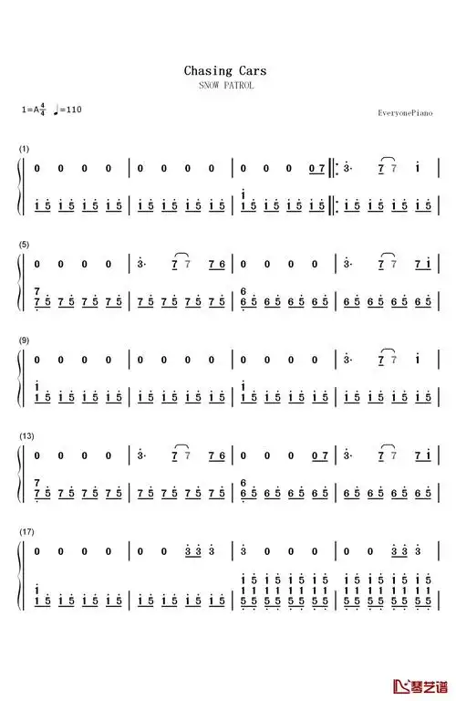 chasing cars 伴奏钢琴简谱-数字双手-snow patrol1