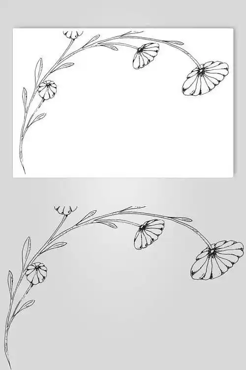 中式禅意花卉简笔画素材