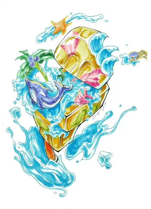 彩色马克笔创意单体——海滩冰棒