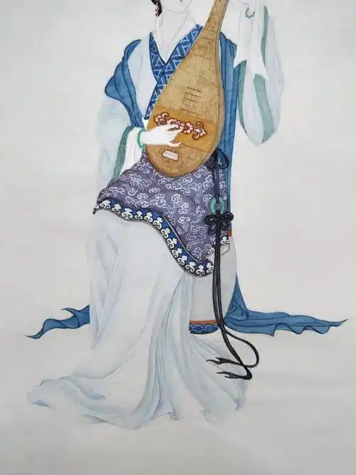 琵琶图(黄丽燕国画琵琶仕女图工笔人物画)_于田_归鸿_纸本