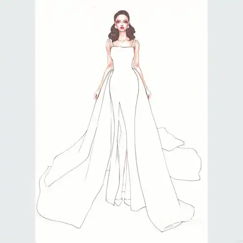 手绘蓝色大摆刺绣礼服教程-服装画/服装设计手稿 - 穿针引线服装论坛