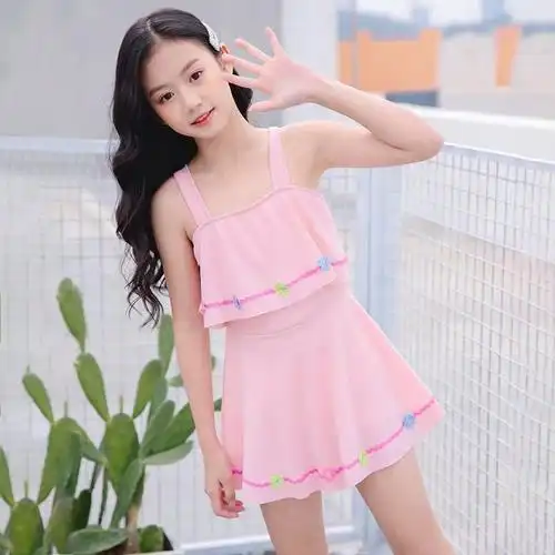 儿童泳衣女孩中大童连体泳装女童可爱款8-11岁6602