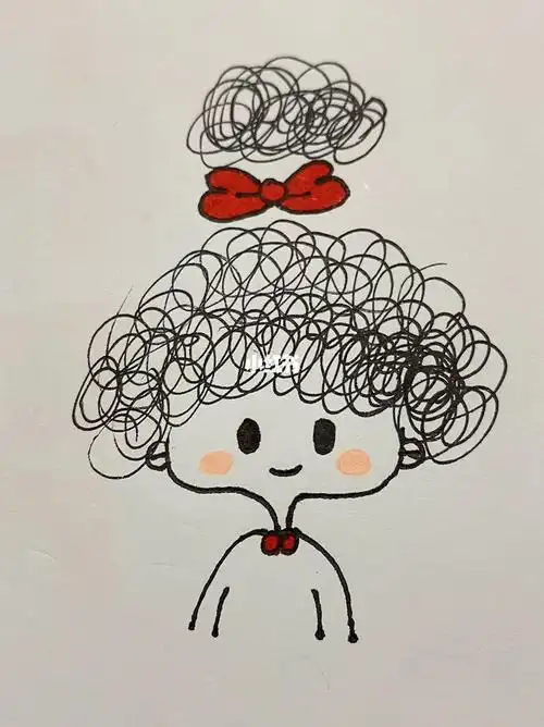 卷发小女孩简笔画