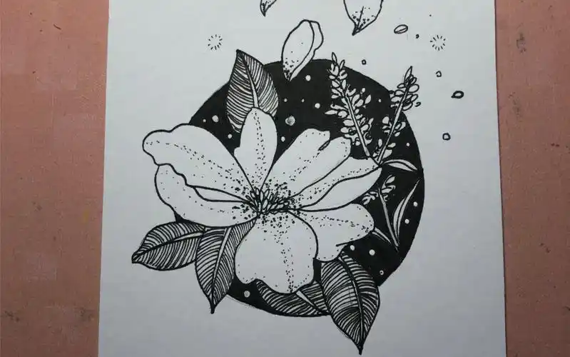 【手绘vlog】手绘花卉黑白装饰画