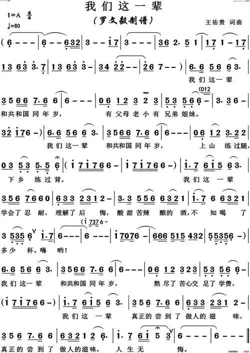 我们这一辈高清版简谱1