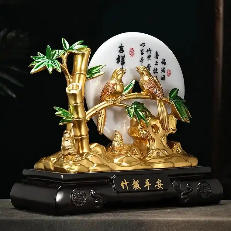 竹报平安富贵竹子摆件平安扣客厅玄关电视柜装饰品乔迁礼物 - 抖音