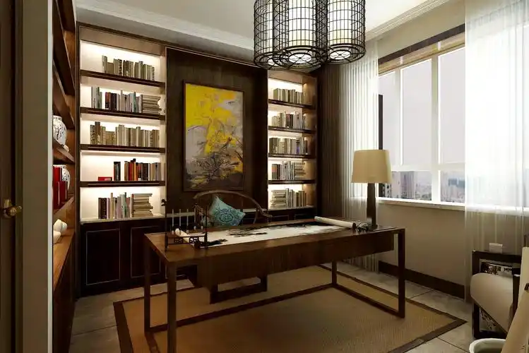 150㎡中式装修书房背景墙装饰_齐家网装修效果图