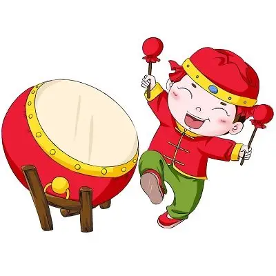 打鼓素材红色卡通校园风春节小报新年手抄报猪年电子小报新年插画新年