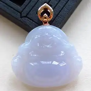 18k金佛公扣头紫罗兰翡翠玉佛吊坠女浅紫弥勒佛玉坠4.20g