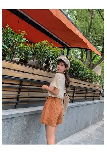 2019夏季新款高腰显瘦宽松三分女裤腰绳阔腿裤h-277