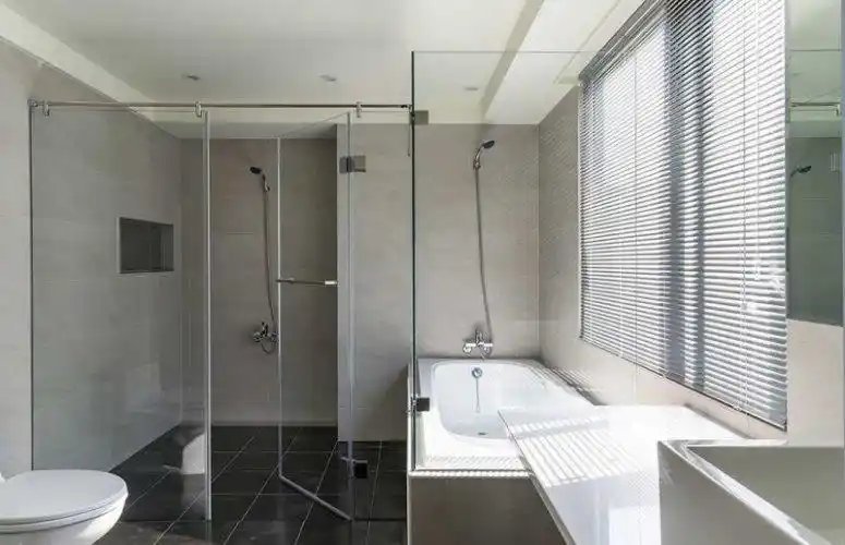 小户型现代风浴室装修效果图 干湿区玻璃隔断图片