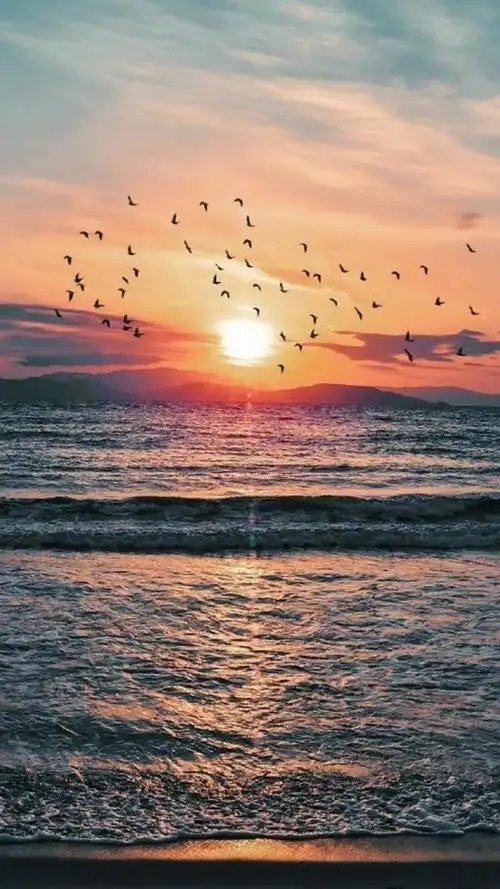 唯美夕阳与一望无际的大海