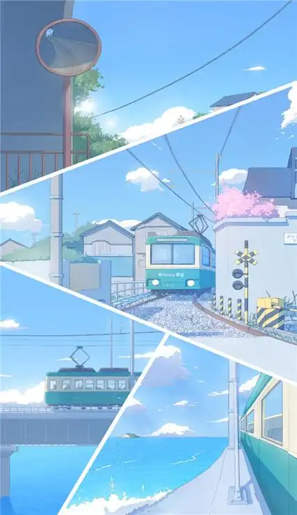 蓝色日系街道小清新手机壁纸图片大全2020日系电车风景二次元图片高清