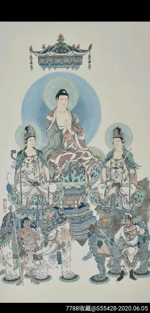 预售桶装李云中宣纸同尺寸仿真原稿《华严三圣》