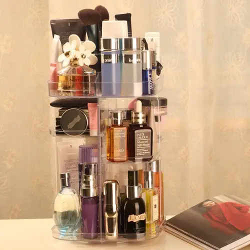 旋转化妆品收纳盒透明亚克力梳妆台口红护肤品桌面置物架美妆整理