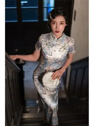 sport拉夏贝尔改良版年轻款气质少女旗袍长款复古民国优雅高档旗袍裙