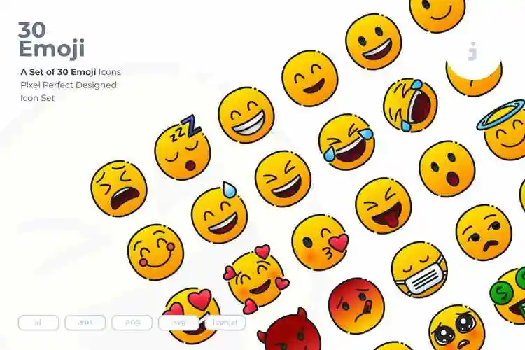 30个emoji圆脸表情矢量图标 30 emoji face icons – 设计小咖