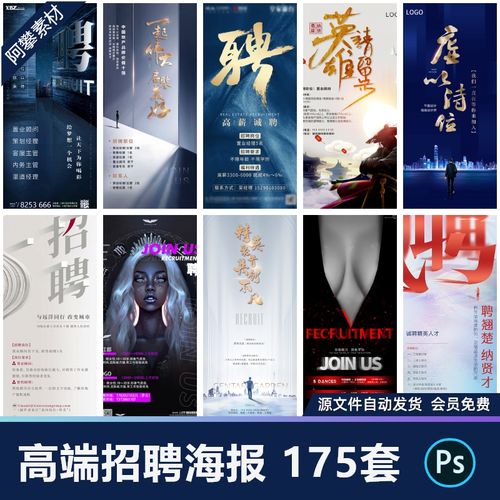 招聘海报人才企业公司职务平面宣传创意背景插画psd设计素材模板