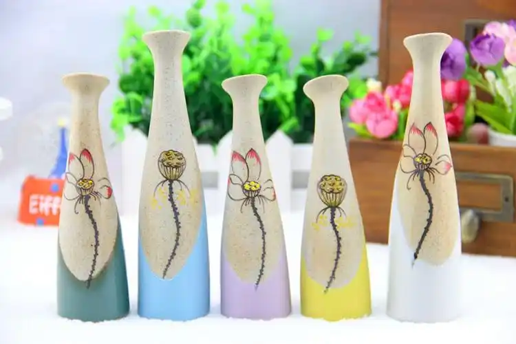 景德镇手绘莲花陶瓷花瓶花器彩绘水培花插家居摆件软装饰品批发