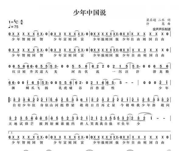 张杰-少年中国说简谱#c调