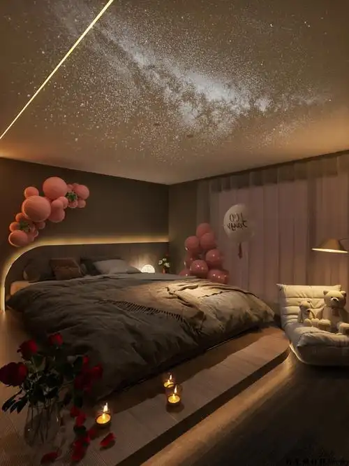 无主灯浪漫卧室这样的布置实在太美了