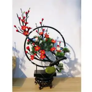 淘花缘丝网花丝袜花手工diy材料套装梅花腊梅 梅花黑色花架材料包
