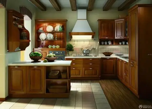 农村厨房实木橱柜装修设计效果图