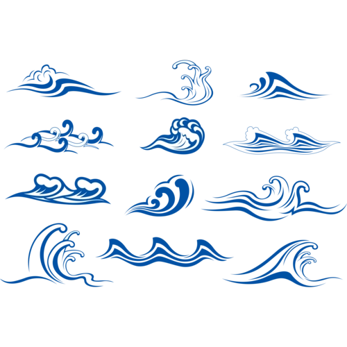 蓝色海浪浪花动感矢量高清中国风日系古典