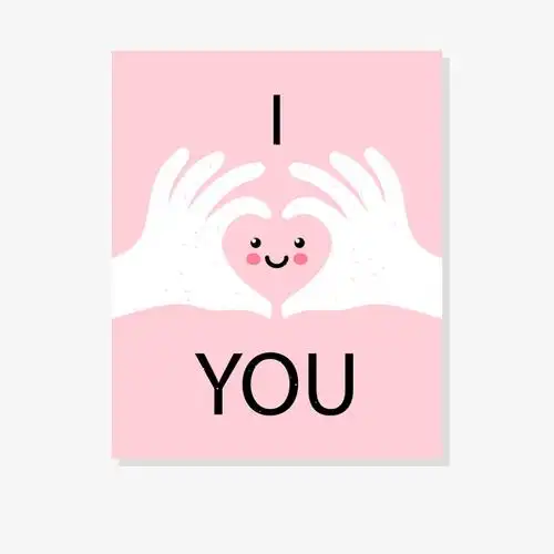 粉色手势我爱你爱情标签