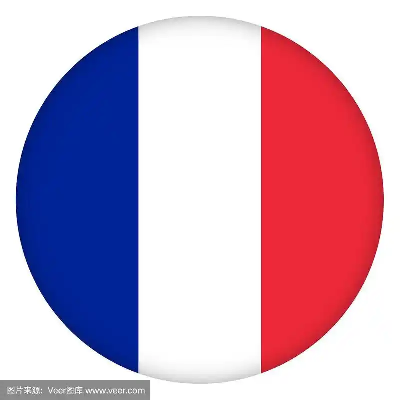 法国国旗圆形图标,徽章或按钮.法国国家的象征.模板设计,矢量插图.