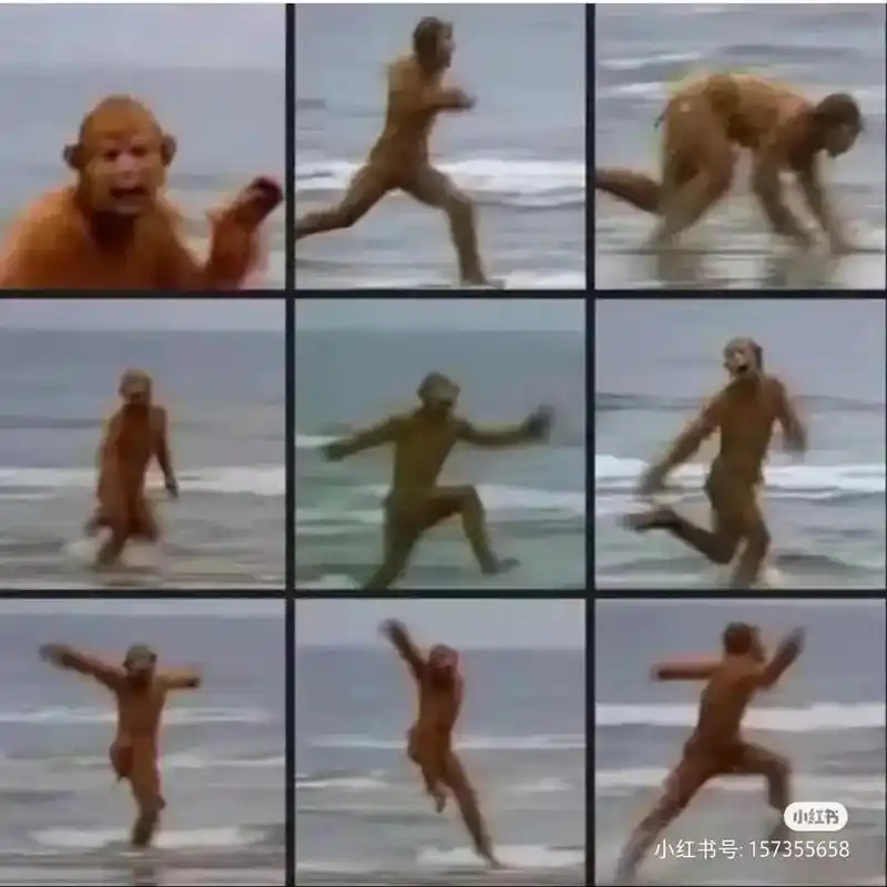 孙悟空海边奔跑#阳光沙滩海浪 @.唐不苦 显眼包和显眼包的 - 抖音