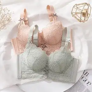 专柜品牌时尚小胸中厚五排扣无钢圈文胸女收副乳聚拢调整型内衣无