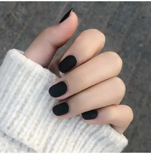 热销指甲成品甲片短款磨砂_磨砂纯黑色mini短款方圆形甲片成品哑光