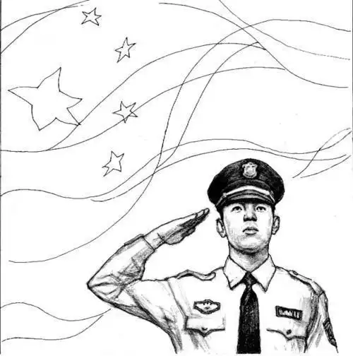 向国旗敬礼的军人简笔画
