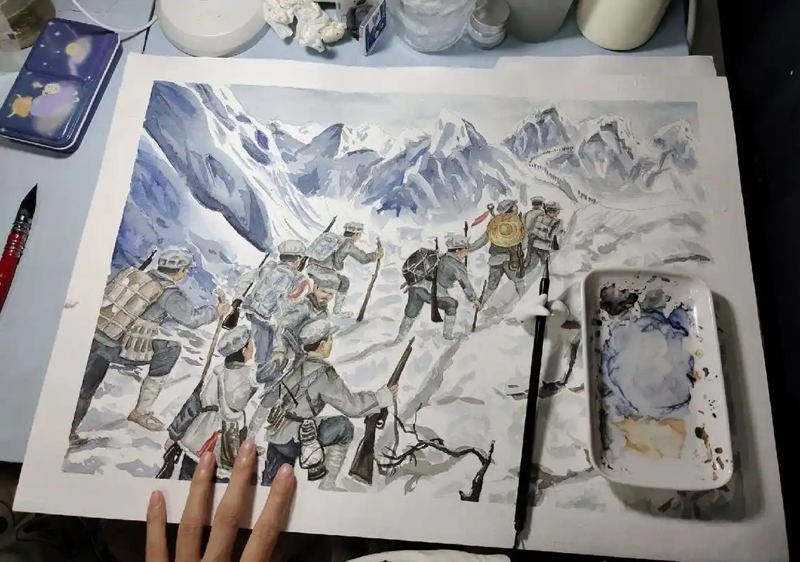 《红军长征》 又是一次绘画比赛,原图百度上找的,图4