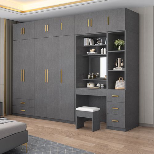 衣柜现代简约家用轻奢衣橱带电脑桌自由组合柜子出租房平开门衣柜