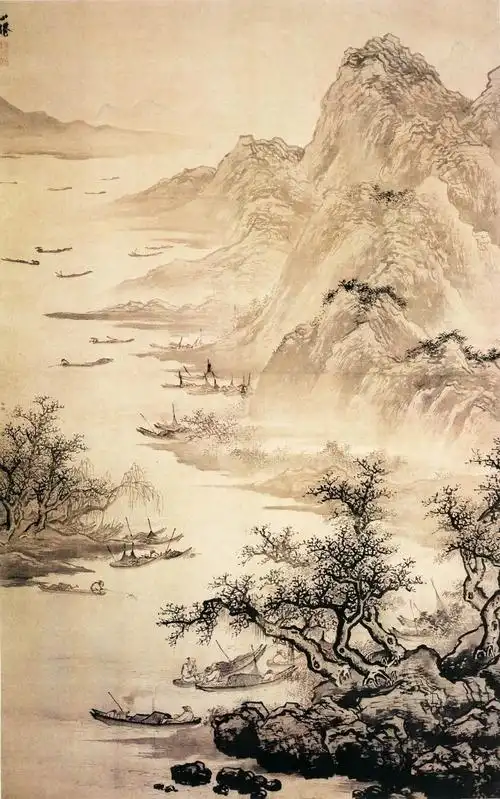 唐寅1.落霞孤骛图-e n d-中国古代经典山水画49幅,大饱眼福!