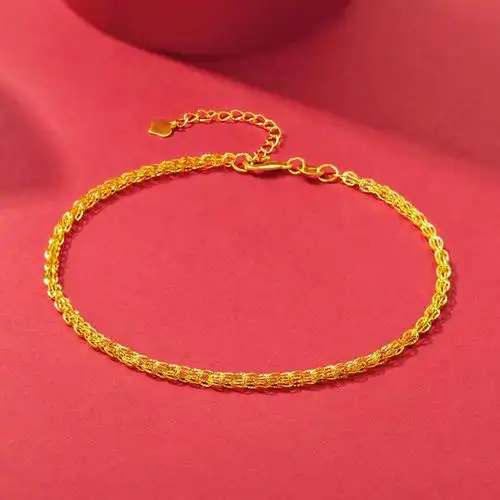 足金手链金足黄金女士新款凤尾编织素链婚嫁手链