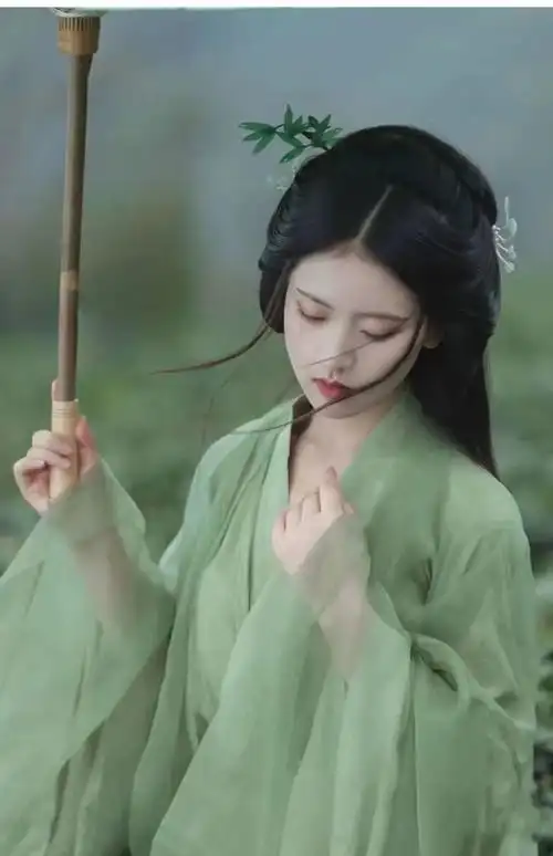 采茶记汉服女古风超仙飘逸魏晋风绿色直裾大袖衫素色淡雅古装直裾里衣