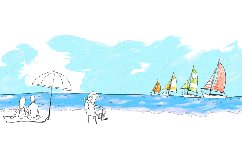 水彩手绘海滩风景图片