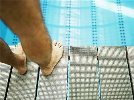 站立,男人,跳板,特写,下部