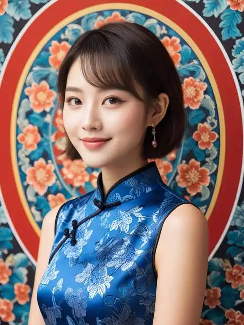 清纯如诗:克莱因蓝旗袍短发超模的韵味之美_都市_人们_魅力