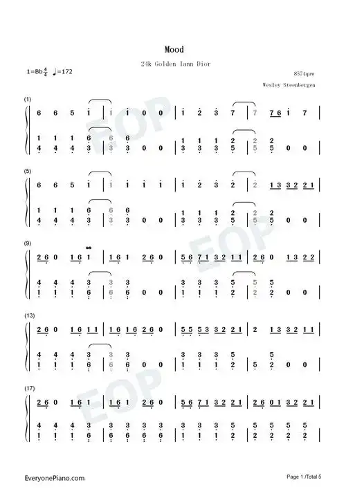 ft iann dior双手简谱预览1-钢琴谱文件(五线谱,双手简谱,数字谱,midi