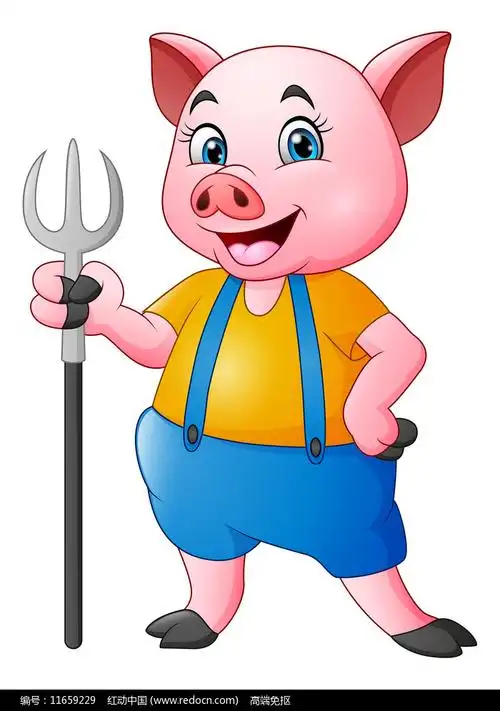 手绘卡通持叉子的猪