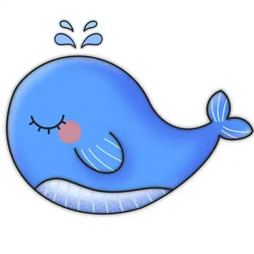 蓝色可爱卡通风格闭眼的鲸鱼图片免抠素材