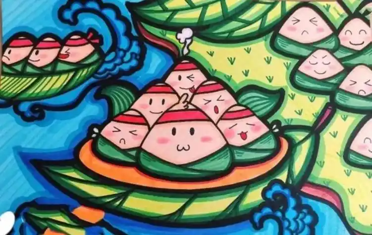 端午节简笔画彩色儿童画