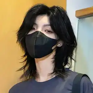 美宿中分狼尾假发男短发鲻鱼头男生武士头非主流蓬松男士全头套式