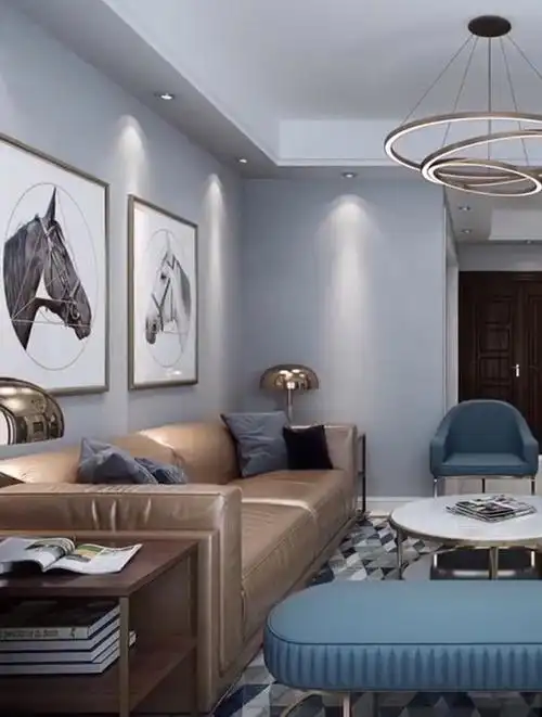 装修现代简约风格的灰色地砖搭配天际灰蓝乳胶漆-度小视