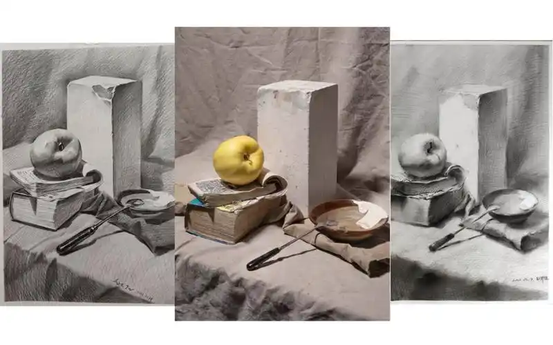 周绘活动108期-点评讲解 素描静物,素描基础,方体,水果衬布